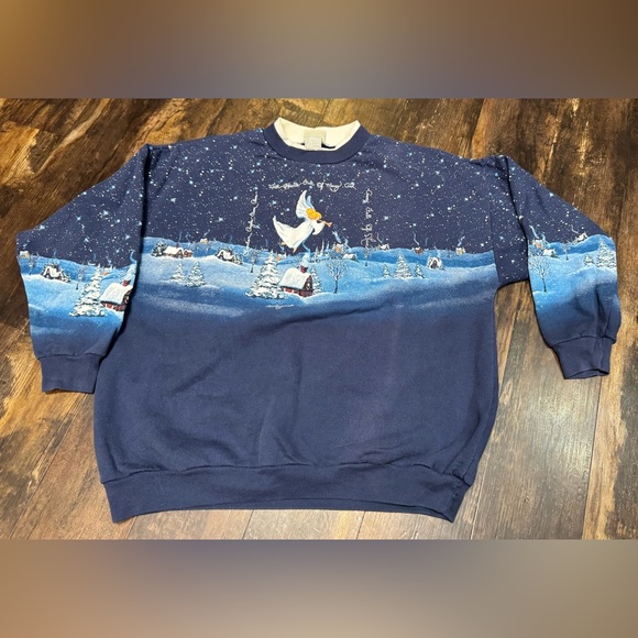 Vintage “Guardian Angel” Christmas Artisan Designs Sweater Size XL - Picture 1 of 5